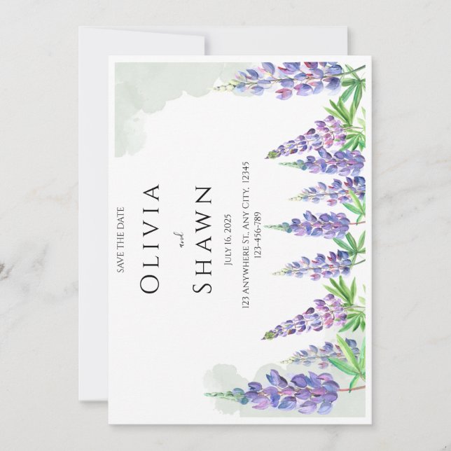 Maine lupin Wedding Save the Date Invitation Spara Datumet (Framsida)