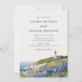 Maine Lupine Lighthouse Kustvattenfärg Bröllop Inbjudningar