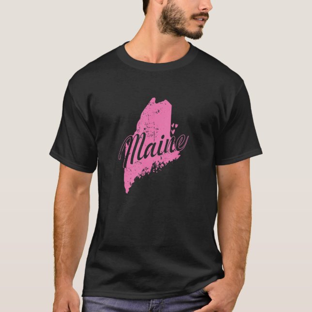 Maine Map Outline USA America T Shirt (Framsida)