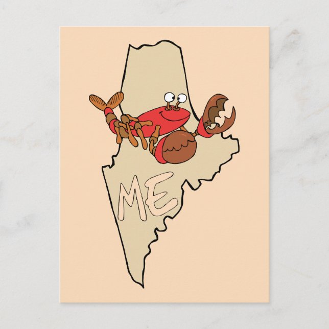 Maine ME Cartoon Map with Lobster Art Postcard Vykort (Framsida)