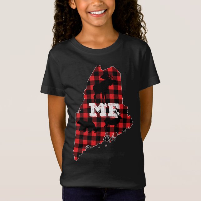 Maine ME State Red Play Fill Moose Hunting Kristus T Shirt (Framsida)