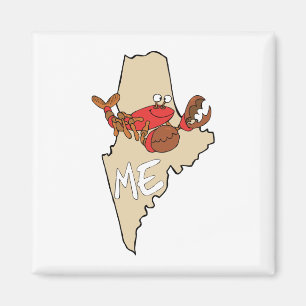 Maine ME Tecknad Karta med Lobster Art Magnet