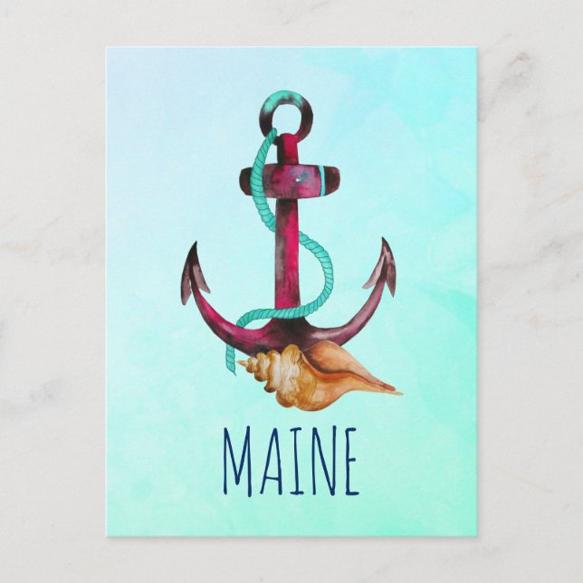 Maine med ankare- och sejantenntema vykort (Framsida)
