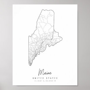 Maine Minimal Street Karta Poster
