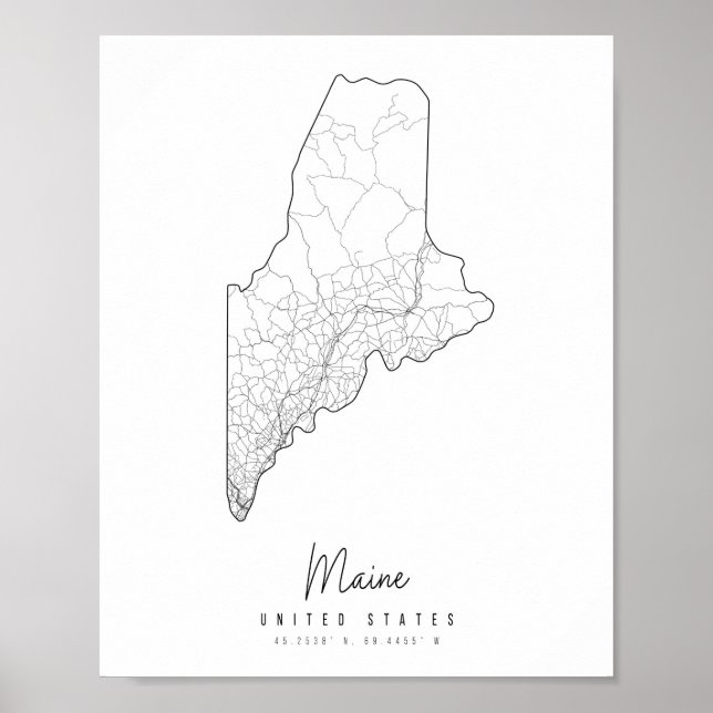 Maine Minimal Street Karta Poster (Framsidan)