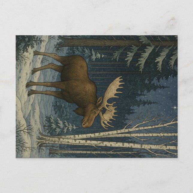 Maine Moose i Winter Snö Vykort (Framsida)