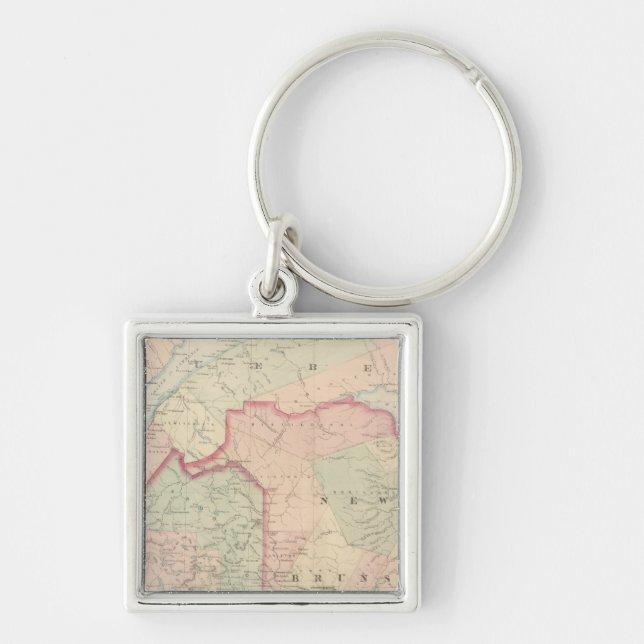 Maine, New Brunswick Fyrkantig Silverfärgad Nyckelring (Framsidan)