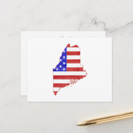 Maine Patriotic State Shaped American Flagga Vykort