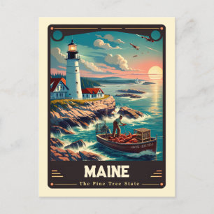 Maine Patriotisk Vintage Vykort