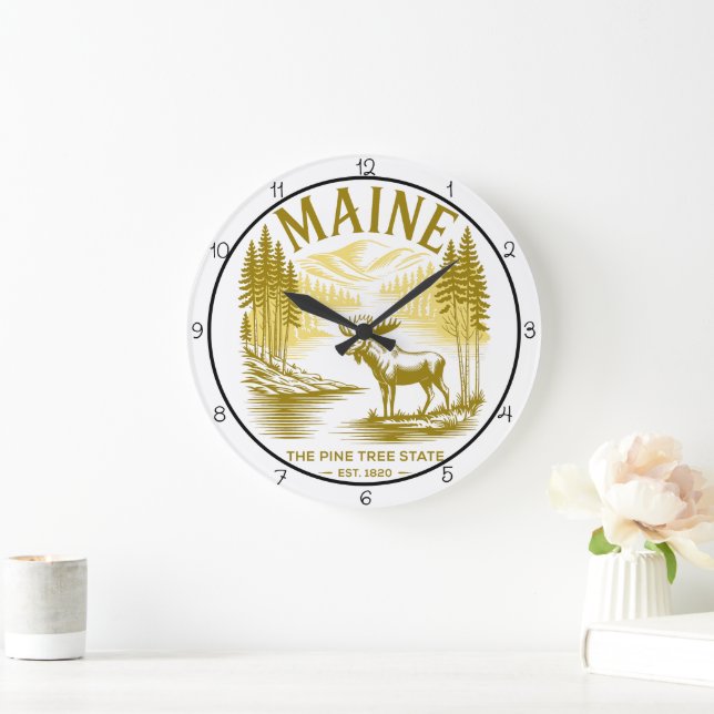 Maine Pine Tree State Moose  Stor Klocka (Hem)
