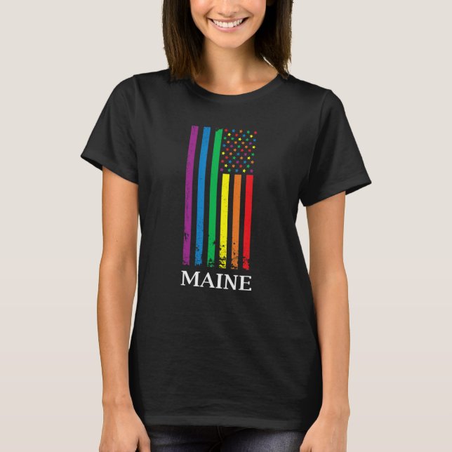 Maine Pride Month Pride Flag LGBT Community LGBTQ  T Shirt (Framsida)