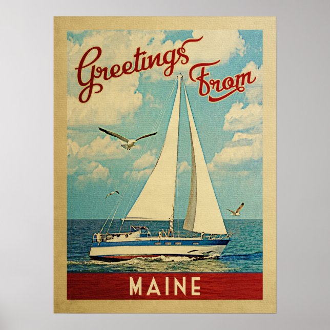 Maine Sailboat Vintage resor Poster (Framsidan)