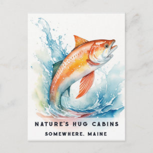 *~* Maine Salmon Fish Swimming AP49 Vattenfärg Helg Vykort