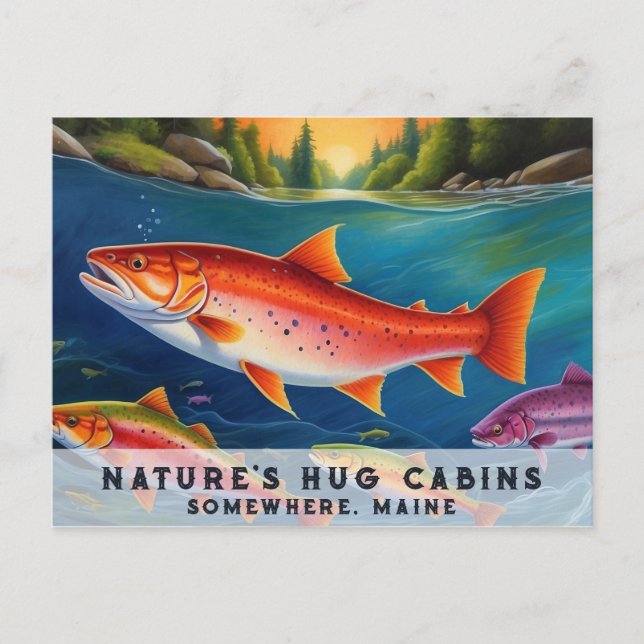 *~* Maine Salmon Fish Swimming BeSnygg Art AP49 Helg Vykort (Framsida)