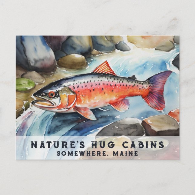 *~* Maine Salmon Fish Swimming River Vatten AP49 Helg Vykort (Framsida)