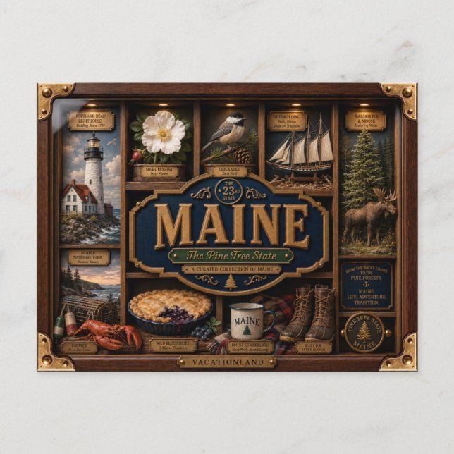 Maine Shadow Box 3D Figurin Delstat Vykort (Framsida)