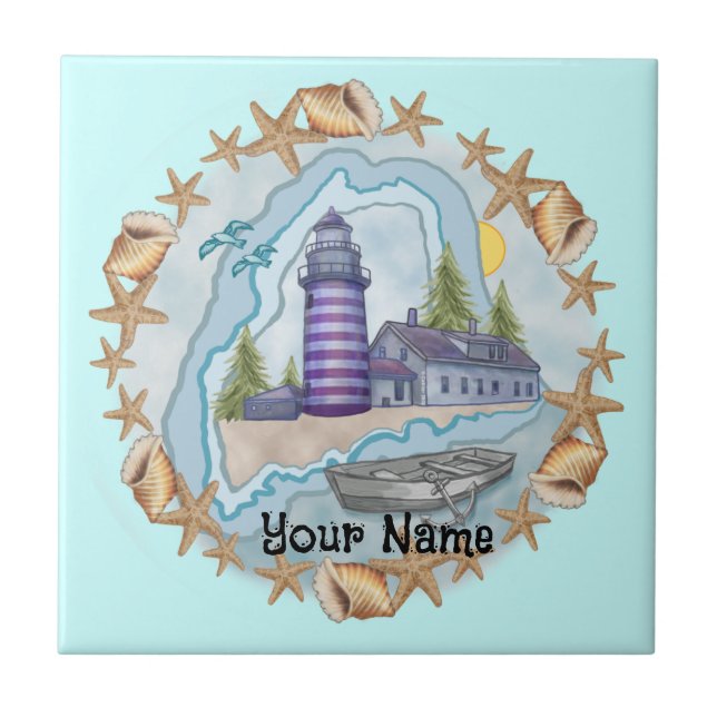 Maine Snäckas Lighthouse Tile Kakelplatta (Framsidan)