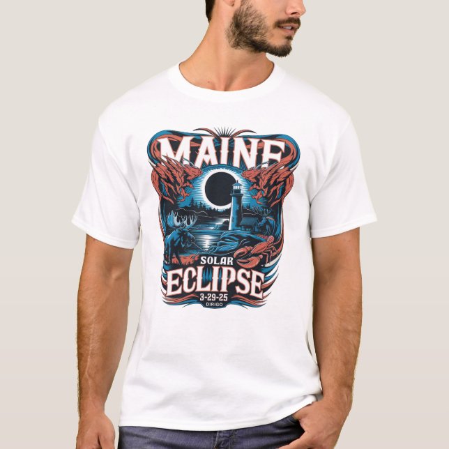 Maine Solar Eclipse 3-29-2025 ’DIRIGO’ T-Shirt (Framsida)