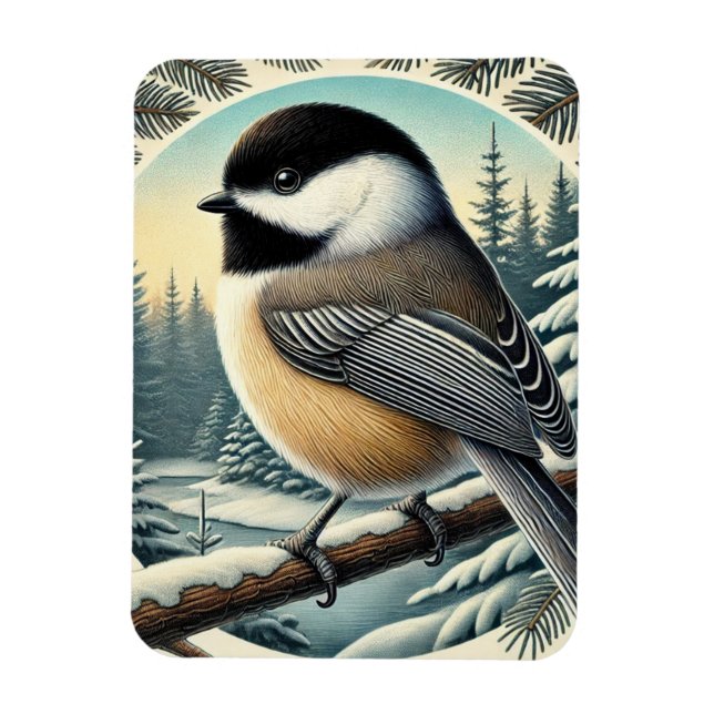 Maine State Bird Black-Caps Chickadee Magnet (Vertikal)
