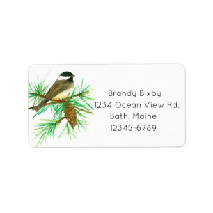 Maine State Bird Chickadee Gräs Cone Adress Adressetikett