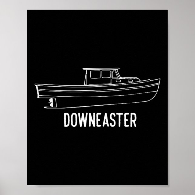 Maine State Downeaster Hummer Fiske Båt T-Shirt Poster (Framsidan)