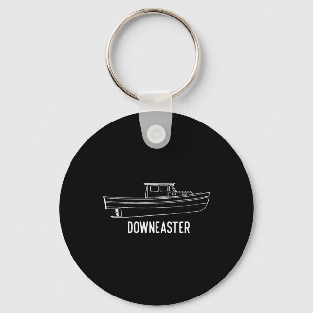 Maine State Downeaster Hummer Fiske Båt T Tröja Nyckelring (Framsida)