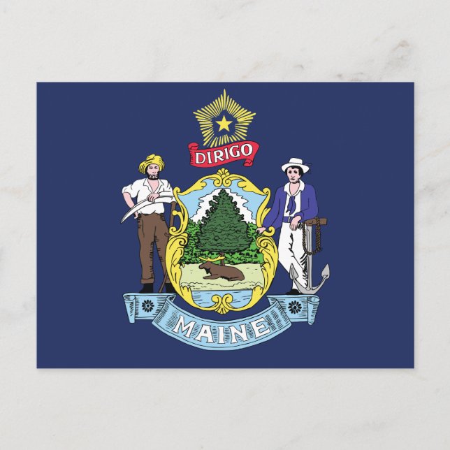 Maine State Flag Pine Tree State Seal & Moose Vykort (Framsida)