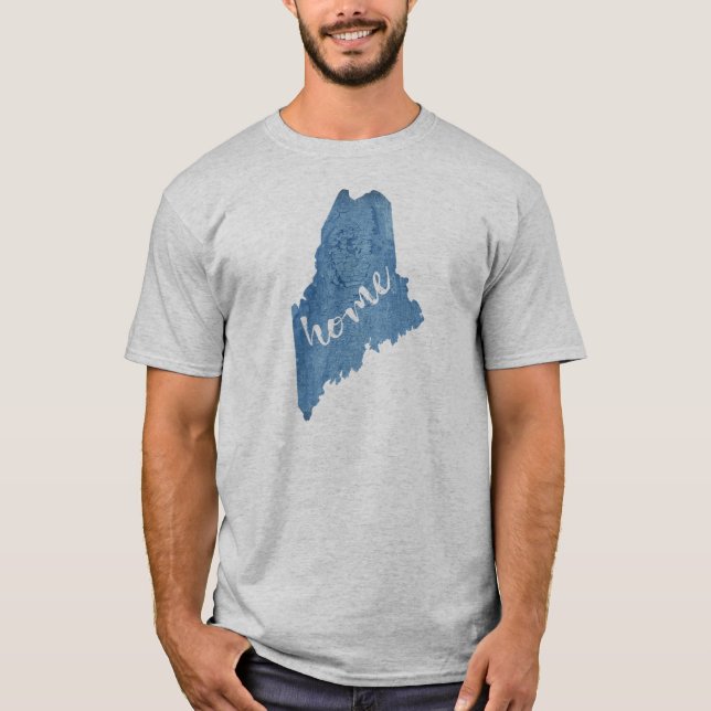 Maine State Home Wood Grain T Shirt (Framsida)