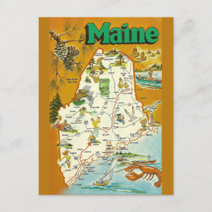 Maine State Karta Vykort