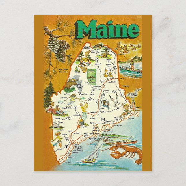 Maine State Karta Vykort (Framsida)