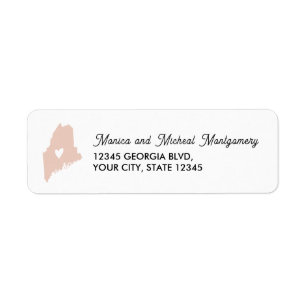 MAINE State Karta with Heart - ANY FÄRG Returadress Etikett