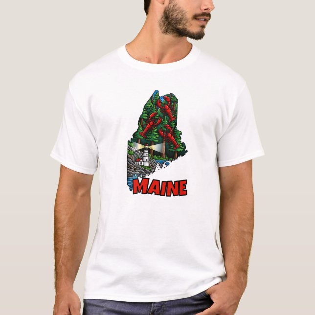 Maine State-kontur med Tattoo-Inspired T Shirt (Framsida)