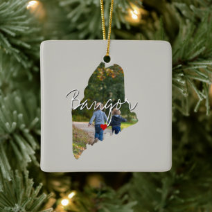 Maine State Photo infoga och namn Julgransprydnad Keramik