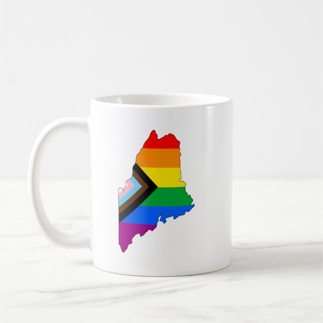 Maine State Pride HBTQ+ Progress Pride Kaffemugg (Vänster)