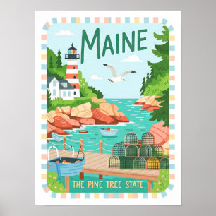 Maine-staten Gräs Träd USA Sommarresa Poster