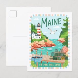 Maine-staten Gräs Träd USA Sommarresa Vykort