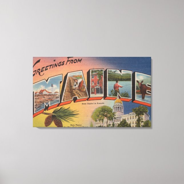 Maine (statligt kapital/blomma)Stora Brev Canvastryck (Framsida)