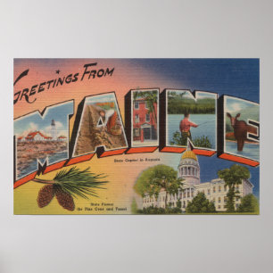 Maine (statligt kapital/blomma)Stora Brev Poster