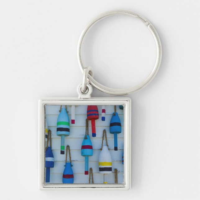 Maine, Stonington, bojar av dekorativ hummer Fyrkantig Silverfärgad Nyckelring (Framsidan)