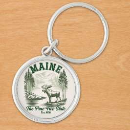 Maine the Pine Tree State Rund Silverfärgad Nyckelring