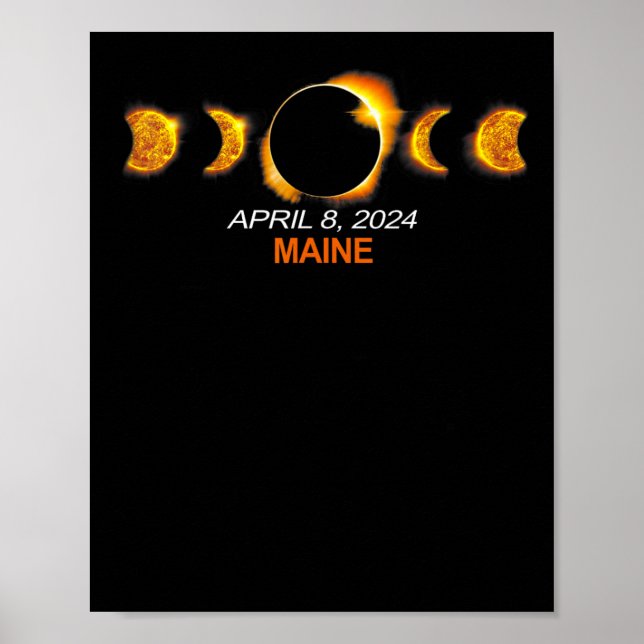 Maine Total Solar Eclipse 8 april 2024 Poster (Framsidan)