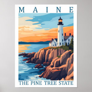 Maine Träd-staten Gräs USA Travel Ställe Poster