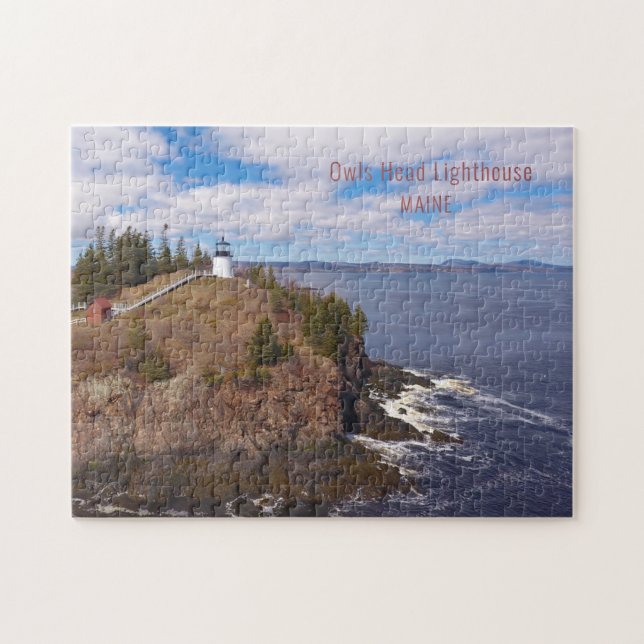 Maine Uggla Head Lighthouse Jigszle Puzzle Pussel (Horisontell)