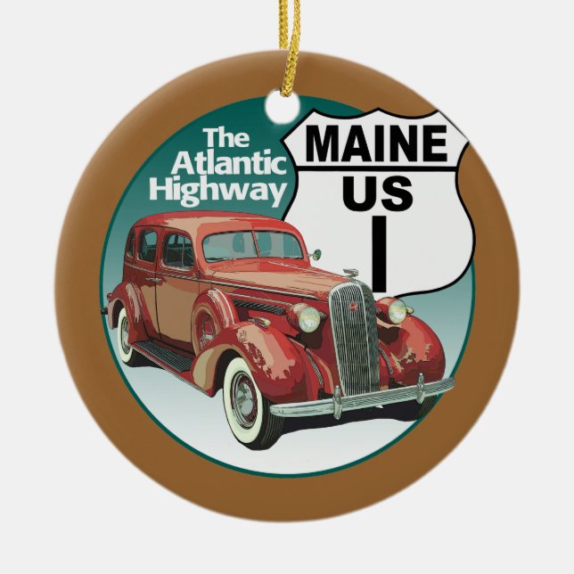 Maine US Route 1 - Atlantmotorvägen Julgransprydnad Keramik (Framsidan)