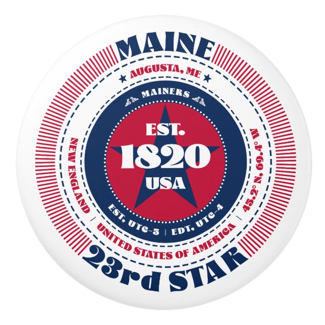 Maine US State Rött vitt blått Typography Knopp (Framsidan)