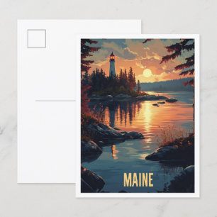 Maine USA Art Vintage Illustration Travel Vykort
