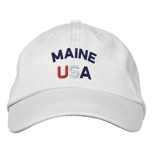 Maine USA Embroiderade White Hat Broderad Keps (Framsida)
