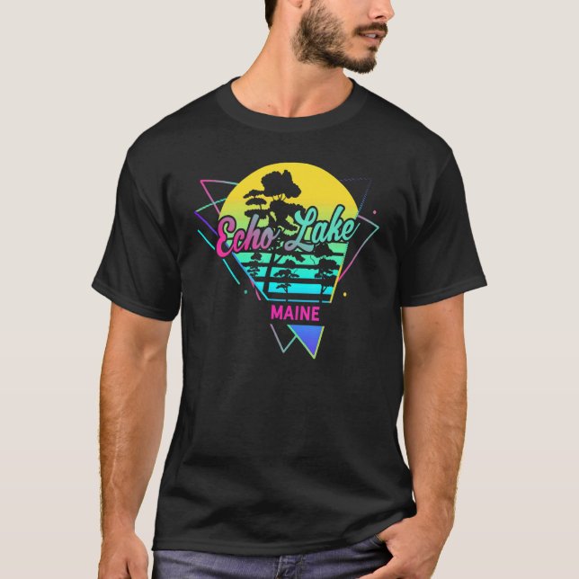 Maine USA Nostalgic Retro Echo Sjö T Shirt (Framsida)