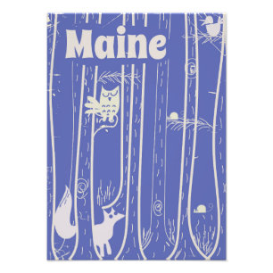 Maine USA skogland vintage resposter Fototryck