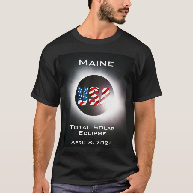 Maine USA Total Soleclipse 8 april 2024 T Shirt (Framsida)